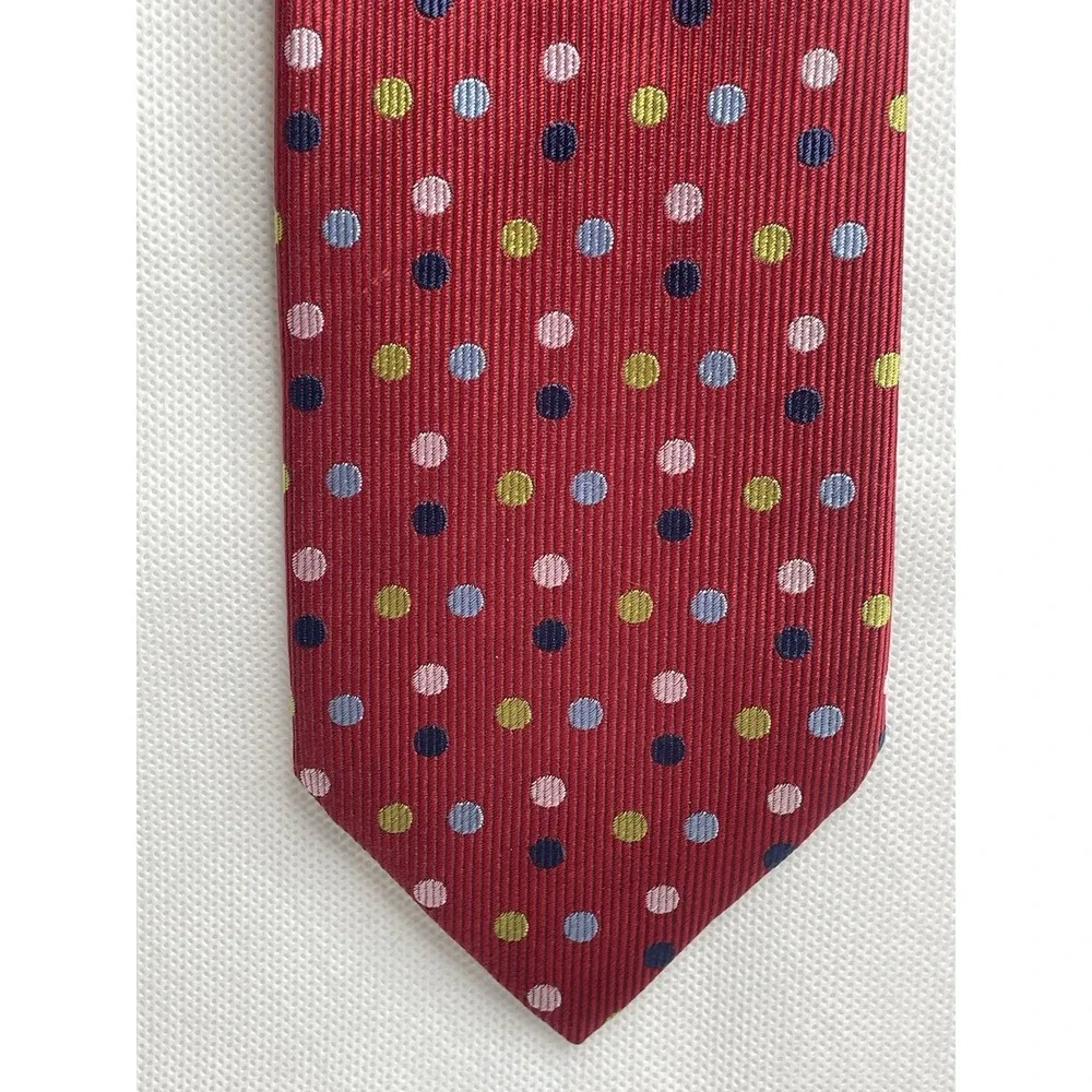 New Vintage Brioni Red Polkadot Tie Classic Repp Silk Handmade in Italy Necktie